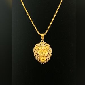 Gold Cz Lion Pendant Necklace